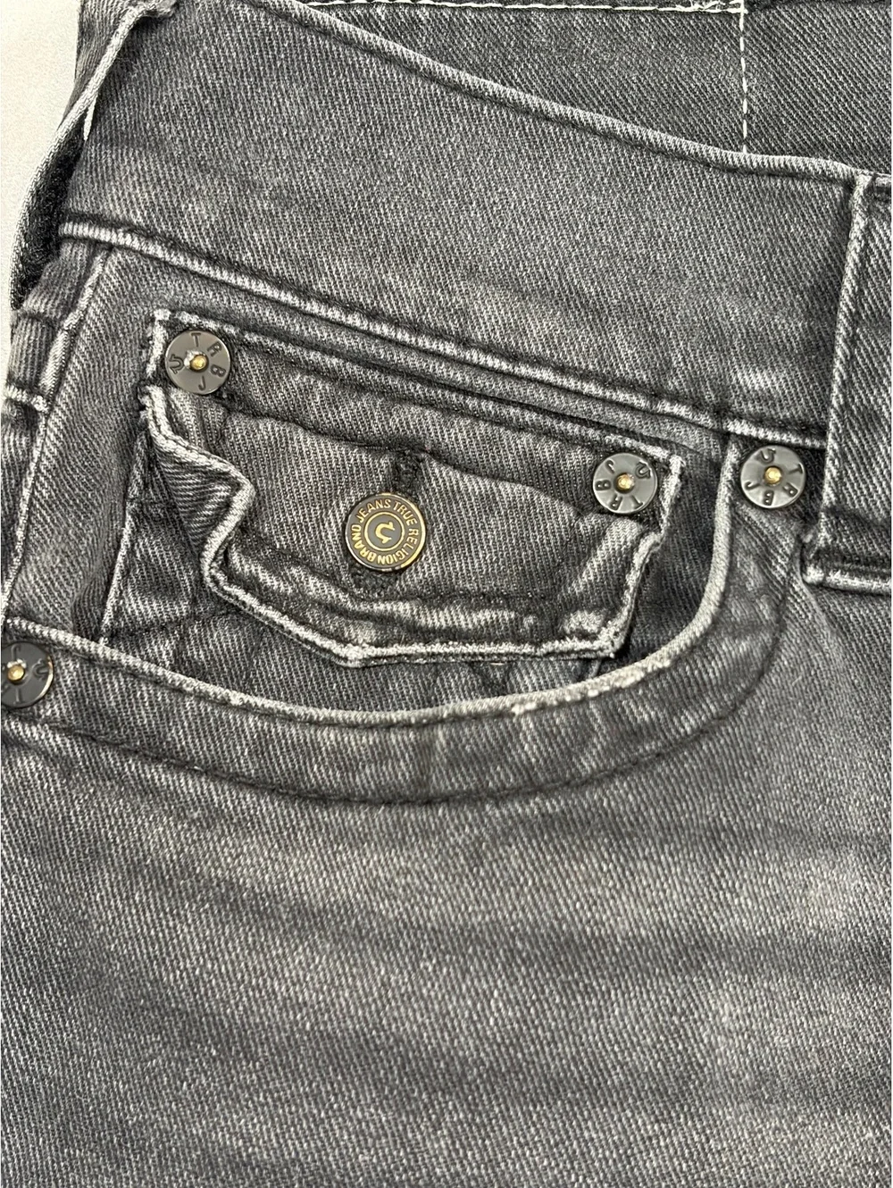 True Religion Ricky Straight Leg Jeans - Size 30 x 32 Black Denim Flap Pockets